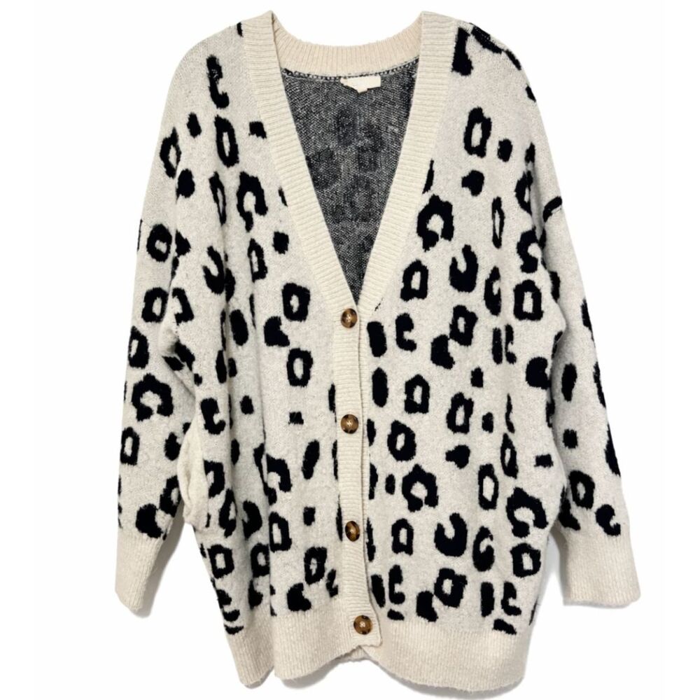 Twenty Ten Leopard Print‎ Cardigan S/M Cozy Oversized Soft Pockets Mob Wife Lux